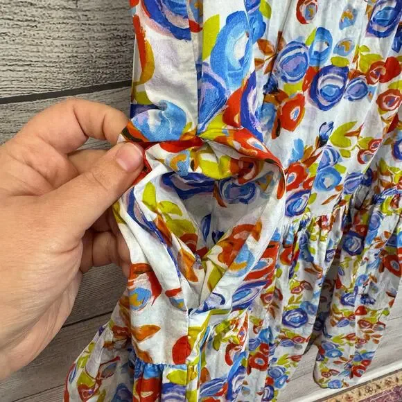 Entro Women's White Blue Floral Sleeveless Tiered Midi Dress Size Medium - Picture 7 of 11